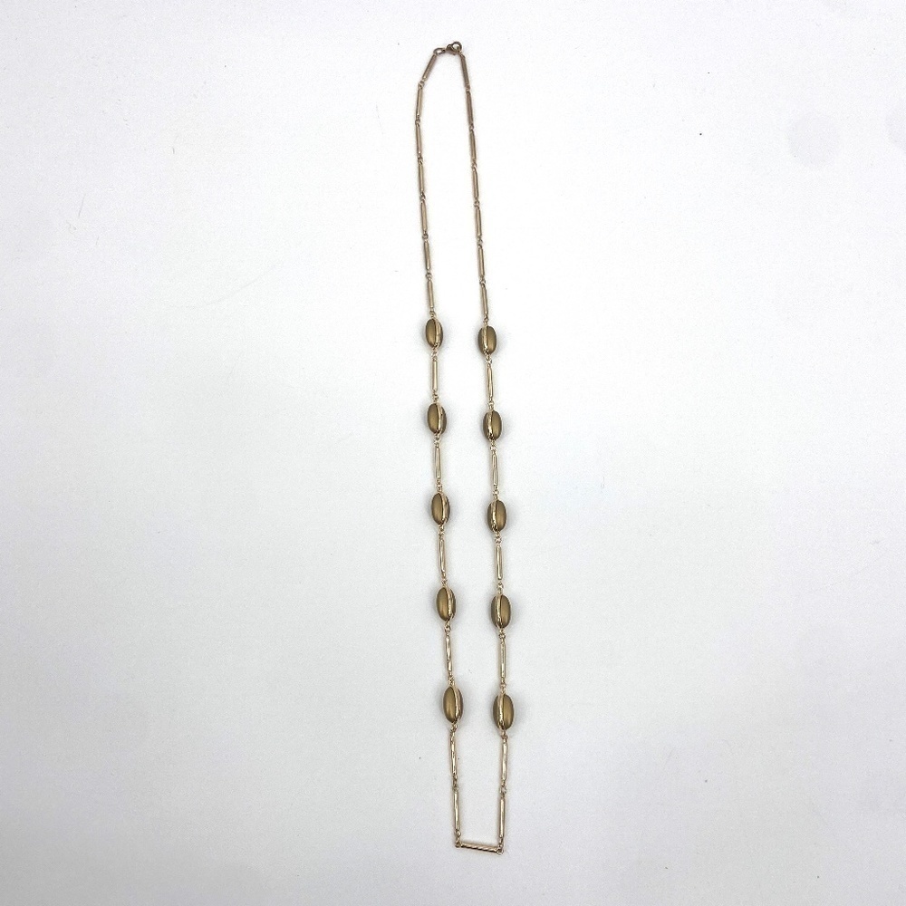 Olive Green Gold Tone Oval Bead Long Chain Necklace Costume Jewelry